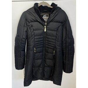 Vince Camuto- Women Medium, Puffer Coat Black Goose Down Jacket Hooded Parka